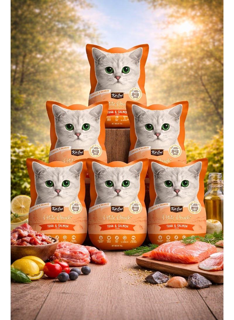Petite Pouch Tuna & Salmon Complete & Balanced Premium Wet Cat Food 70g (Pack of 6)